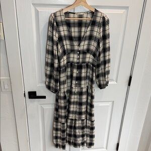 Marine Layer Black and Cream Plaid Long Sleeve Dress